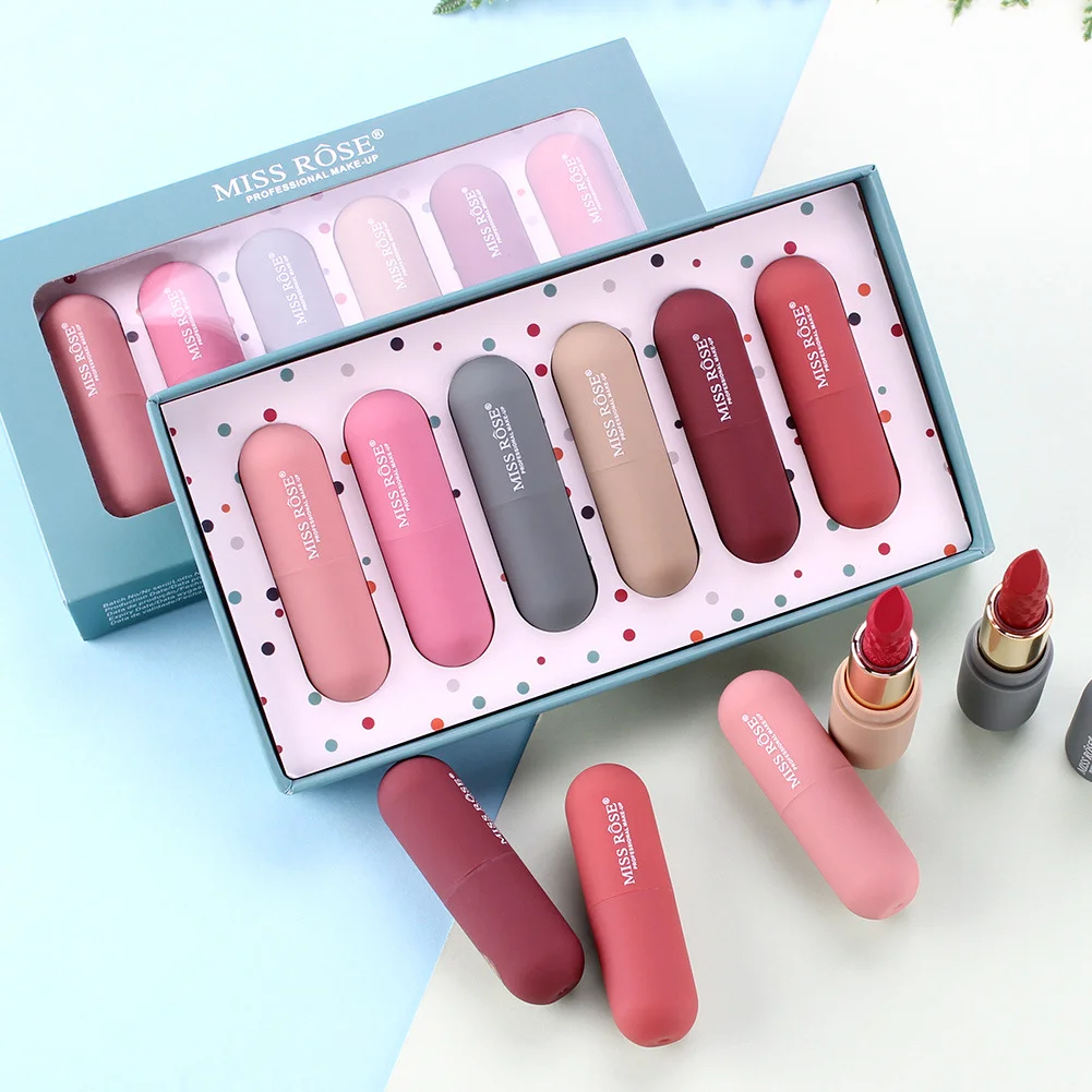 

New Miss Rose Makeup Matte Capsule Shape Waterproof Matte Long Lasting Lipstick Set
