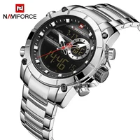

NAVIFORCE NF9163 Mens Watches Japan Quartz Digital 23mm Watch Band Silver Stainless Steel Chronograph Men's Hand Watch