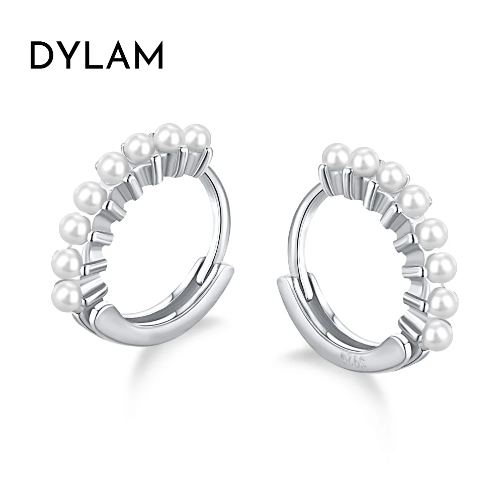 

Dylam Newest 925 Sterling Silver Jewelry Circle White Pearl Circle Hoop Earrings Luxury 18K Gold Plated Zirconia Earrings Women
