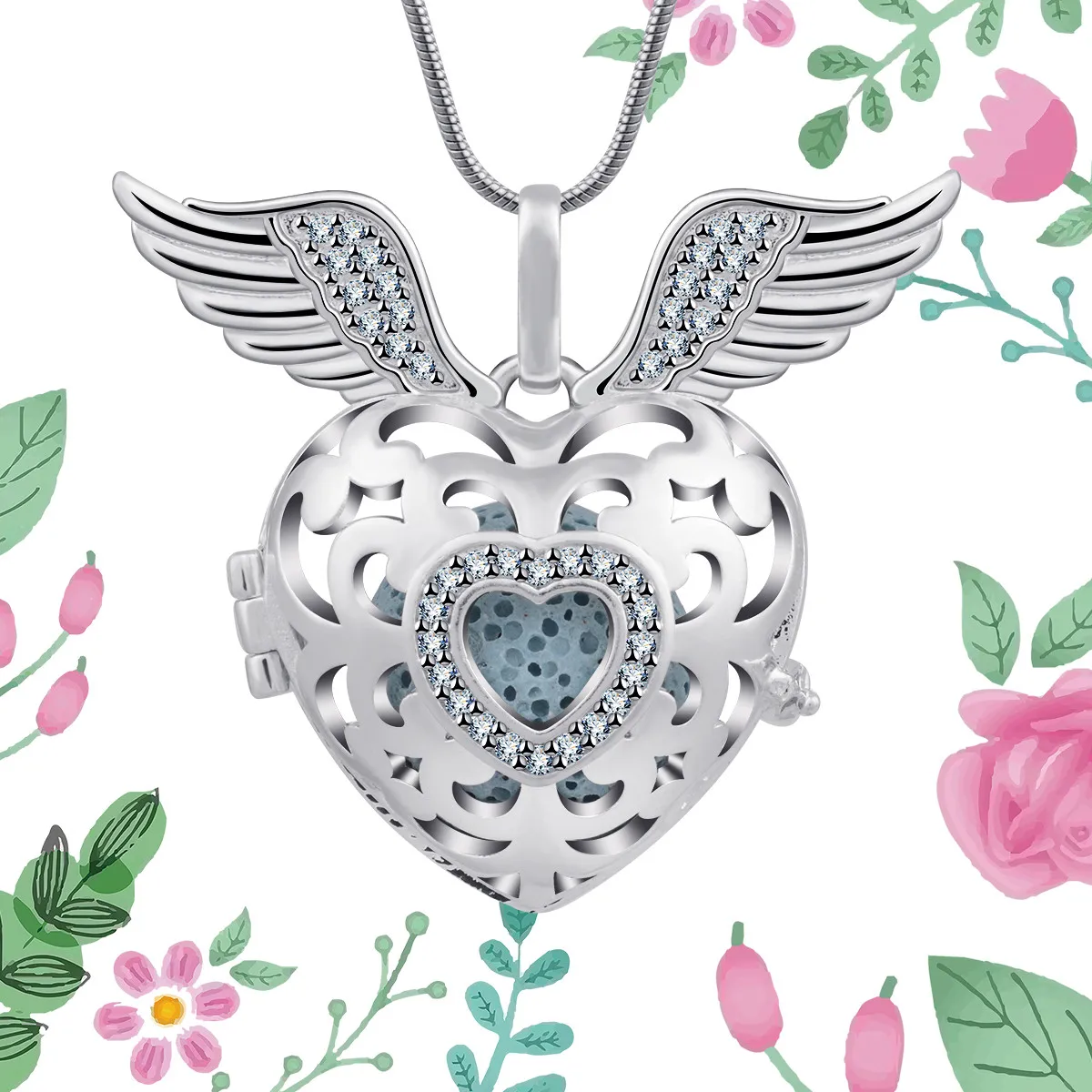 

New Trending Lucky Angel Wings Silver Zircons Mexican Heart Bola Ball Cage Necklaces for Pregnancy Women Necklace