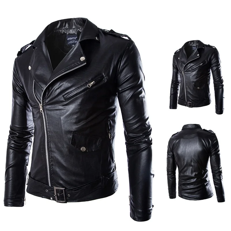 

Autumn and winter Men Washed PU Leather white black Casual Motorcycle Jacket with cheap price, Black,white