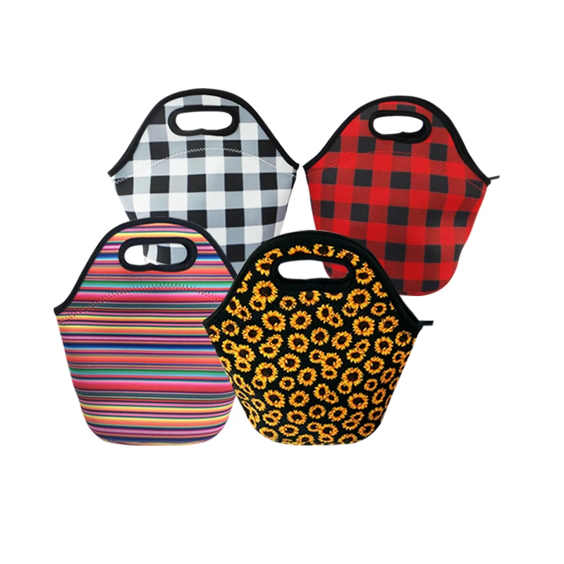 

Wholesale price RTS sunflower neoprene lunch bag lunch tote bag, Customized