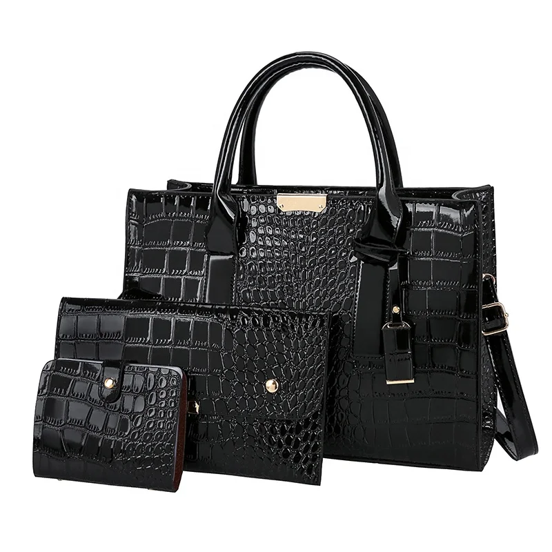 

New Fashion Pu Leather Crocodile Pattern Purses 2021 Luxury Ladies Bag Women Handbags Coin Purse With Card Bag Set