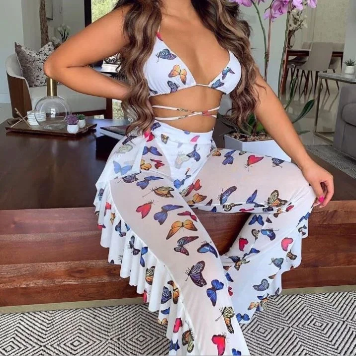 

2021 plus size swimwear & beachwear printing swimsuit mesh two piece set swimwear woman bathing suits with panties