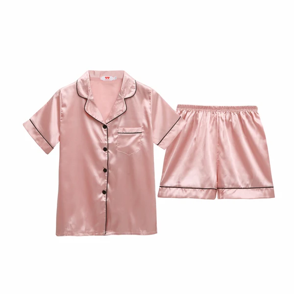 

Summer Solid Woman Silklike Printing Cardigan Short Sleeve Sleep Wear Pijama Dama Two Piece Pajama Set Silk Sleepwear for women