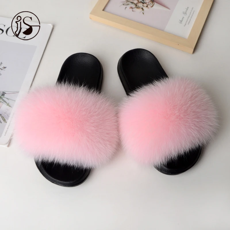 

Women fox fur slippers Ladies fox fur slides High-end genuine women fox fur slippers Comfort slippers with flat bottom, Picture