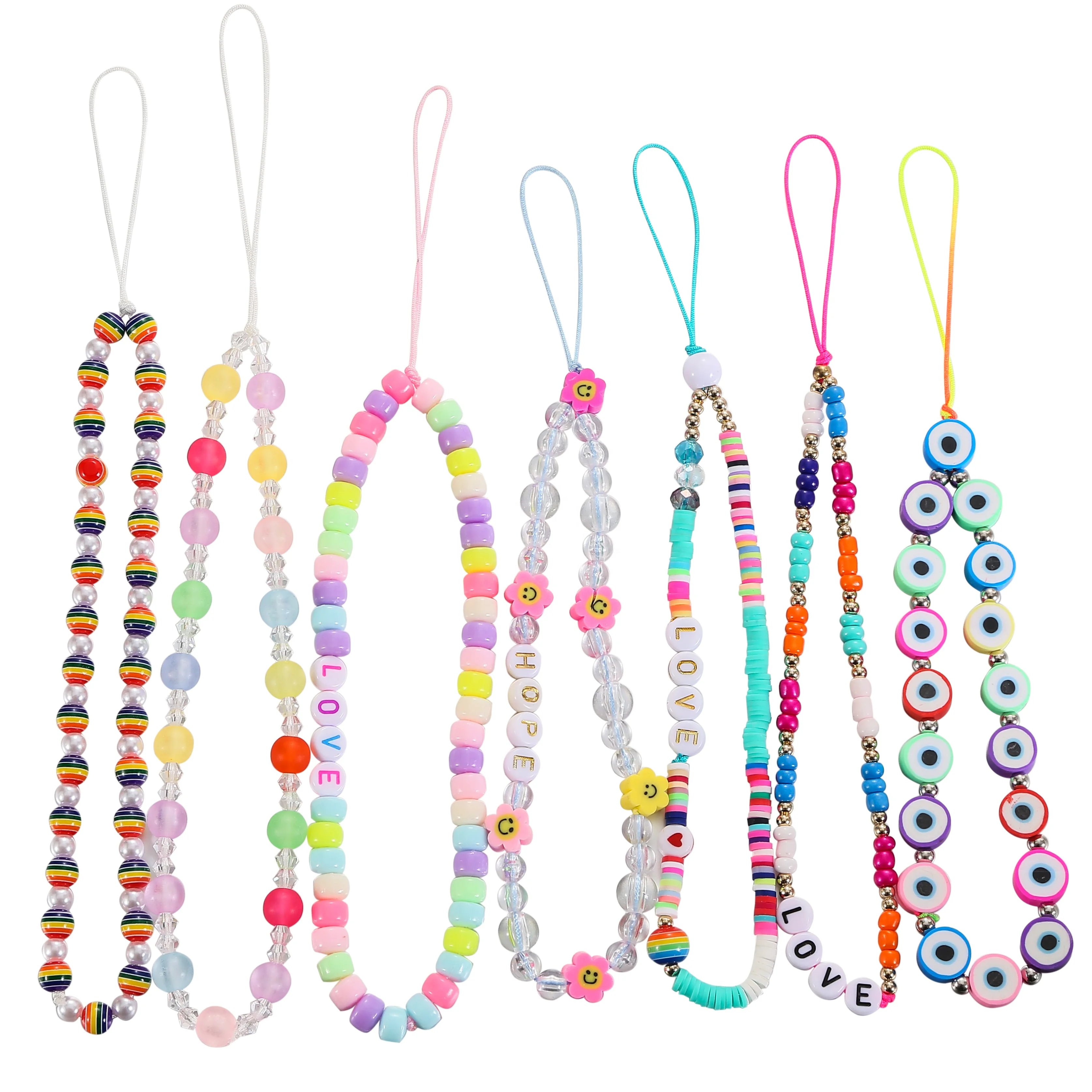 

Mobile Phone Chain Resin Strap Lanyard Women Colorful Smile polymer clay Rope for cellphone Case Anti-lost Hang Cord Accessories, As shown