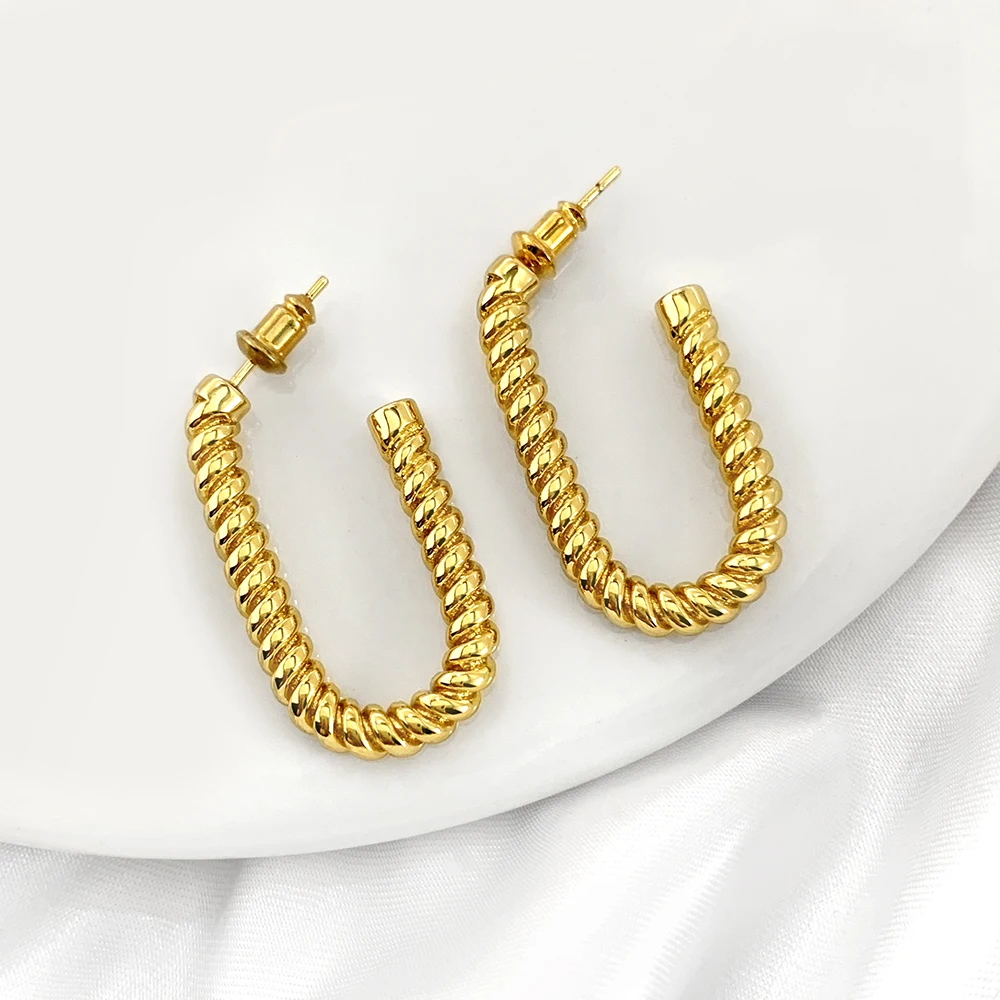 

2021 Modern Brass Jewelry Women Thick Gold Hoops Rope Wire Twisted Hoop Earrings Gold