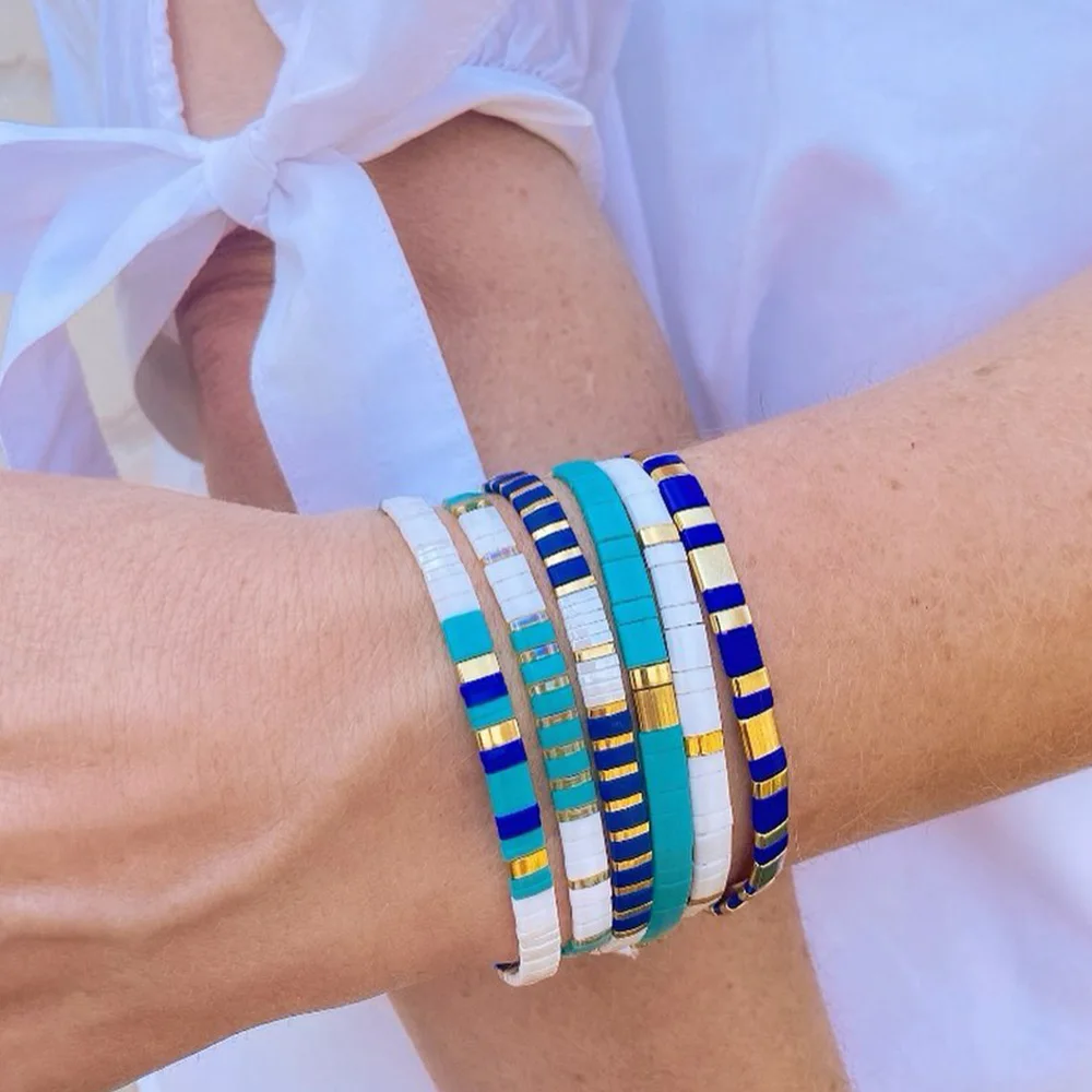 

Summer Beach Series Miyuki Tila Bead Bracelets Women Blue White Pulsera Gifts Fashion Jewelry Bohemian Stretch Tila Beads