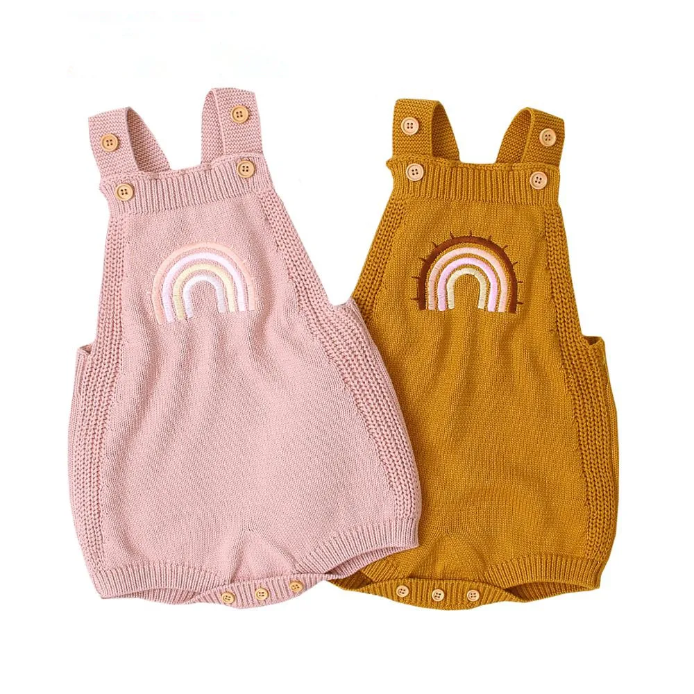 

Baby Bodysuits Autumn Newborn Girls Body Tops Rainbow Embroidery Cotton Knitted Infant Kids Jumpsuits Clothes Toddler Costumes