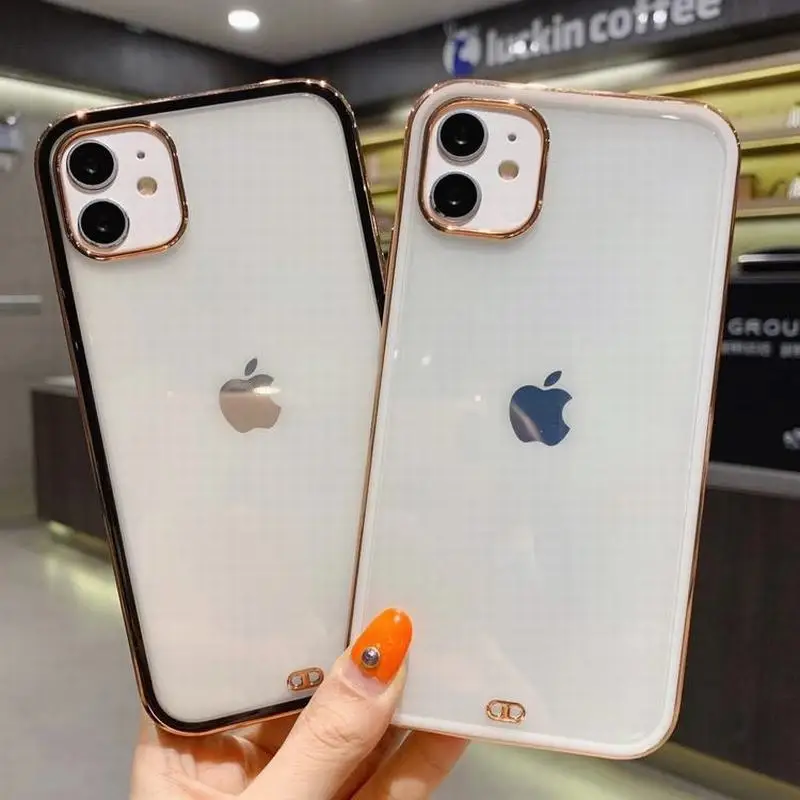

Transparent Plating Case For iPhone 12 Pro Max Cover Staight Edge Fashion TPU Phone Case For iPhone 12 Mini 11 Xr Xs Max 7 Plus, Black,pink,purple,red,green,white
