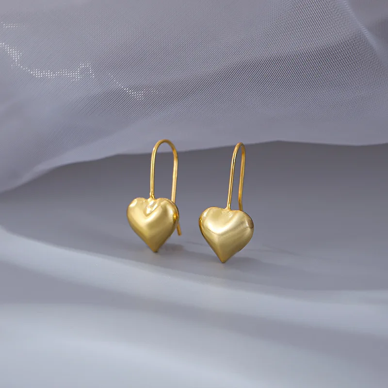 Fashion Jewelry 925 Sterling Silver Earrings Heart Pendant Gold Plated Hoop Earrings Ear Hook Women Valentine's Day Gift
