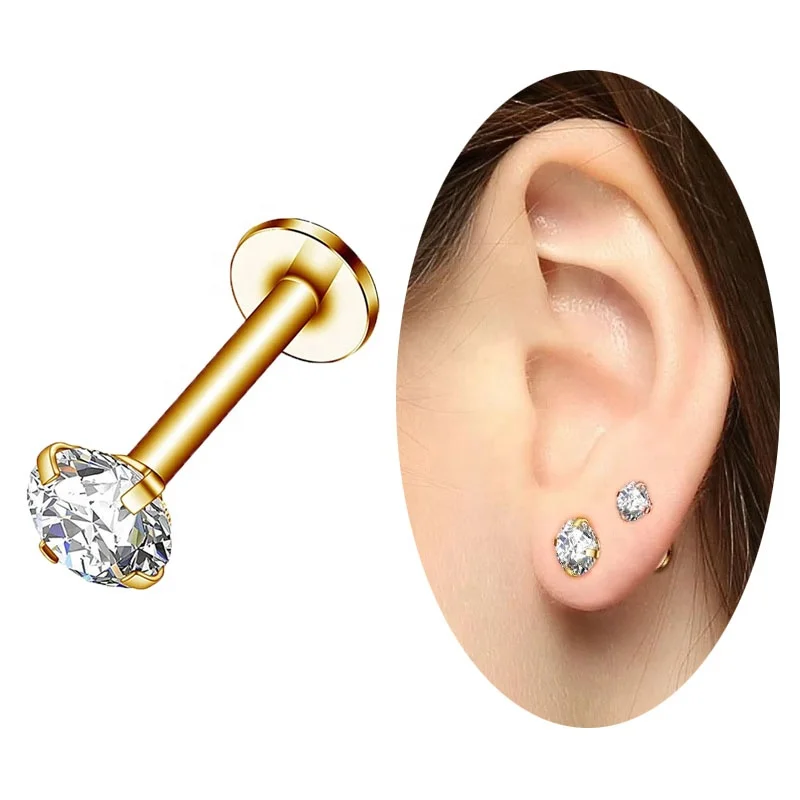 

Wholesale 16G 316L Surgical Steel Clear CZ Tragus Flat Helix Cartilage Labret piercing Stud Body Jewelry