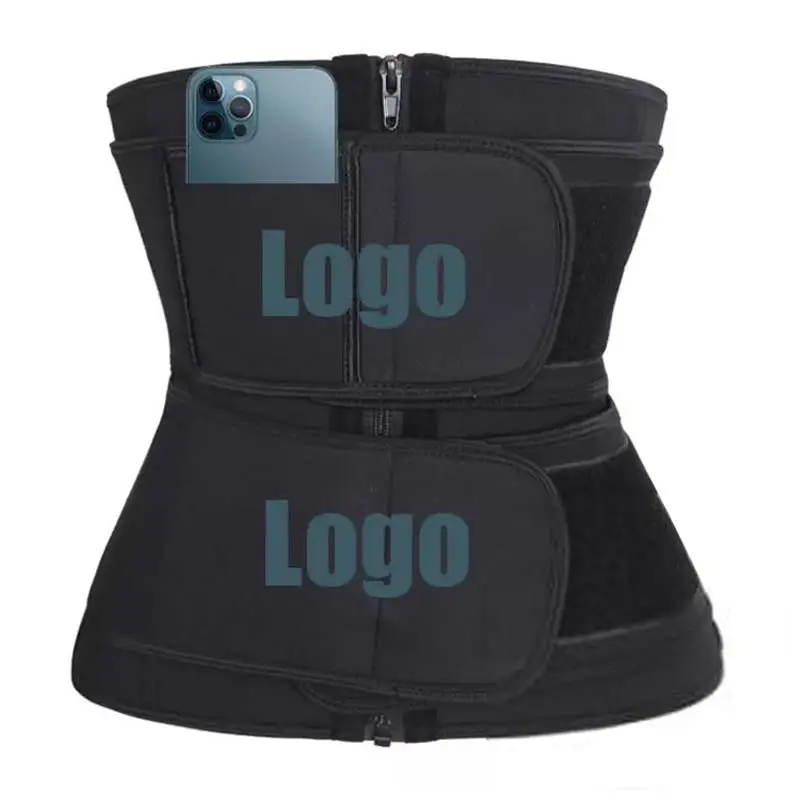 Nanbin Quality 2 Two Strap Wrap Body Shaper Gym Fitness Sauna Sweat Corset Black Double Belt Neoprene Waist Trainer With Pocket