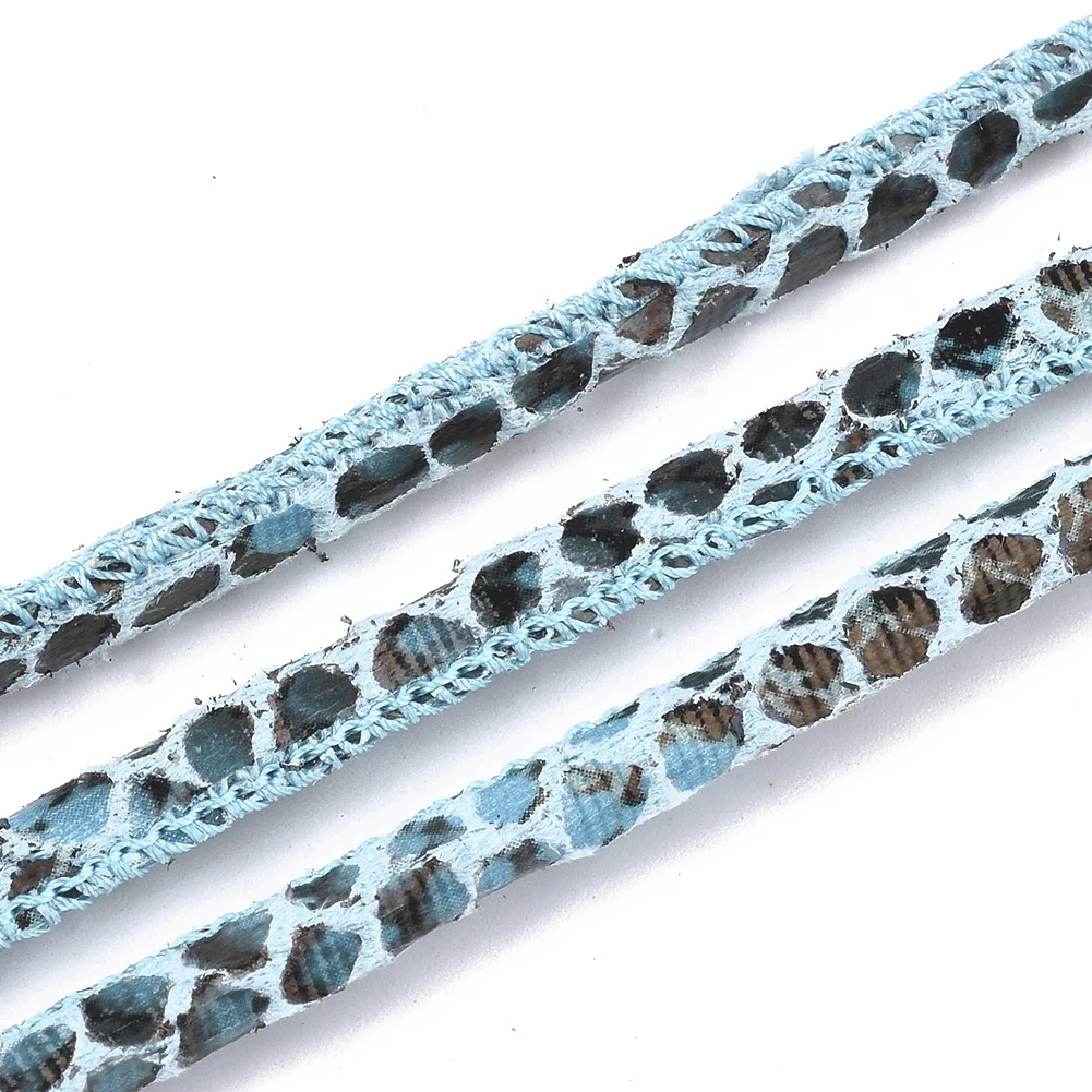 

Pandahall 4mm Sky Blue Imitation Snakeskin Pattern Black PU Leather Cords