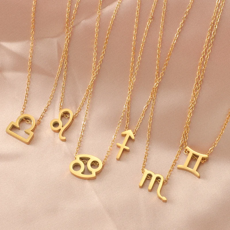 

2023 Best Selling 12 Zodiac Signs Pendant Necklace 18K Gold Plated Stainless Steel Charm for Woman