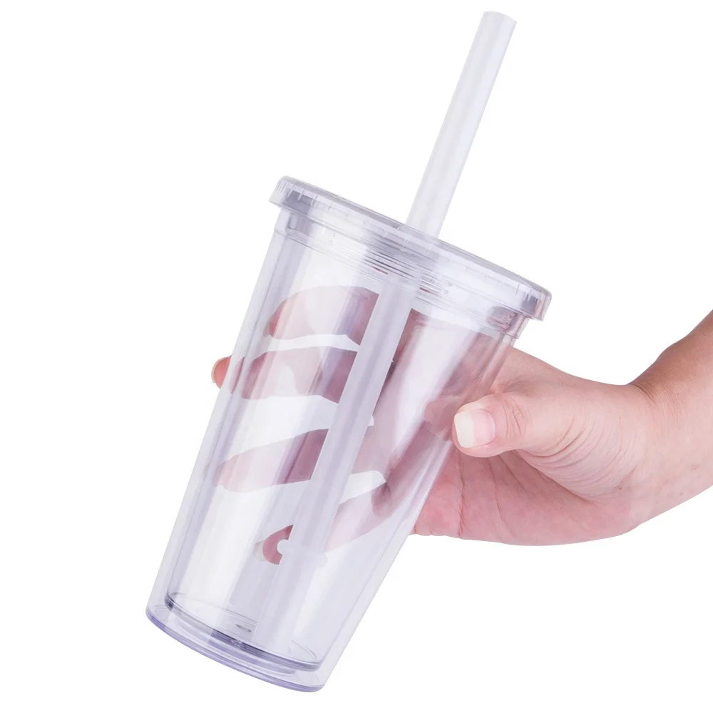 Mlife wholesale plastic clear tumbler double wall 17oz plastic reusable bubble tea cups