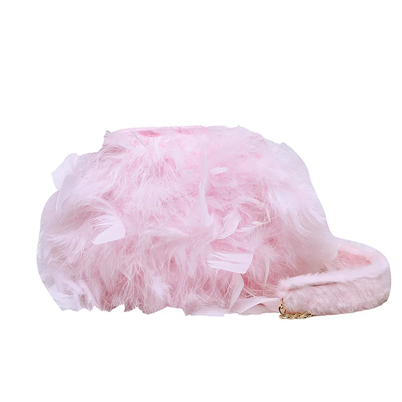 

Jtfur Korean fashion turkey feather female bag women shoulder chain plush fur handbag, Customized color
