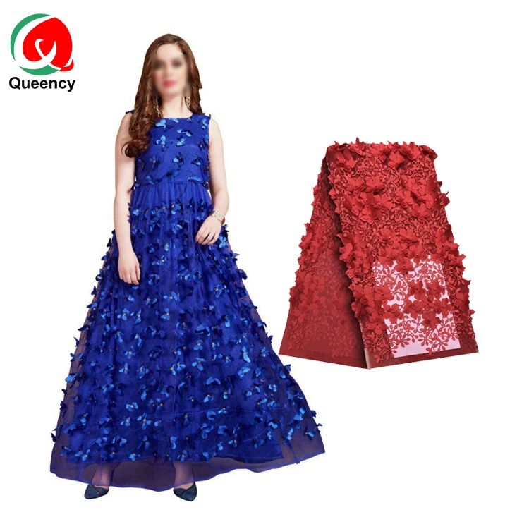 

Queency 3D African French Flower Lace Fabric For Wedding Party French Lace Wedding Dress Fabric, As shown & customized