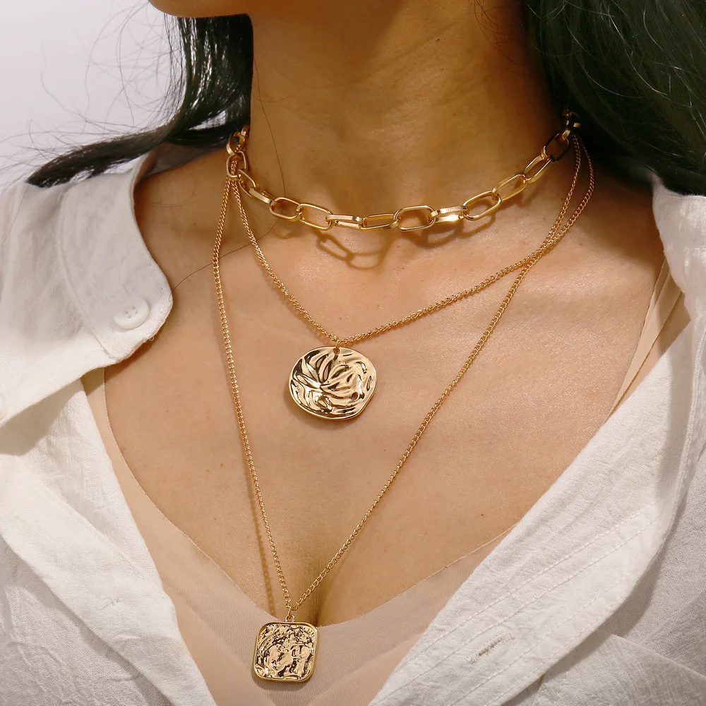 

2020 Fashion Gold Plated African Multi Layer Chain Choker Necklace for Women Jewelry Gift