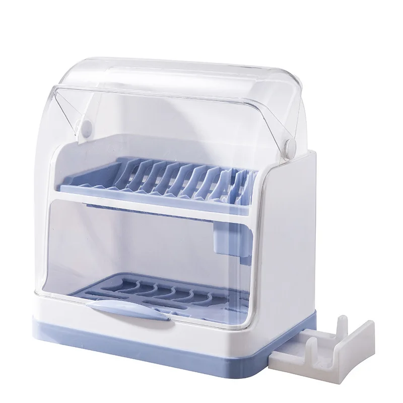 

2021 kitchen tableware dish racks household dish drainer drying rack with cover large double layer