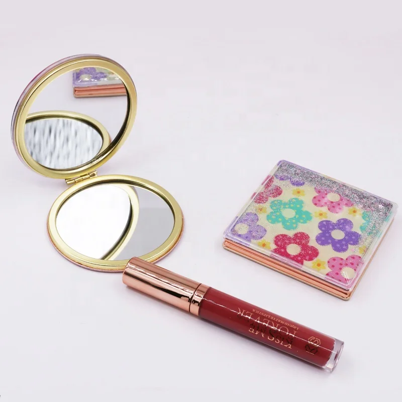 

Compact Mirror Floating Quicksand Small Magnifier Mirror 1X2X Double-Sided Folding Mirror, Silver, gold, rose gold