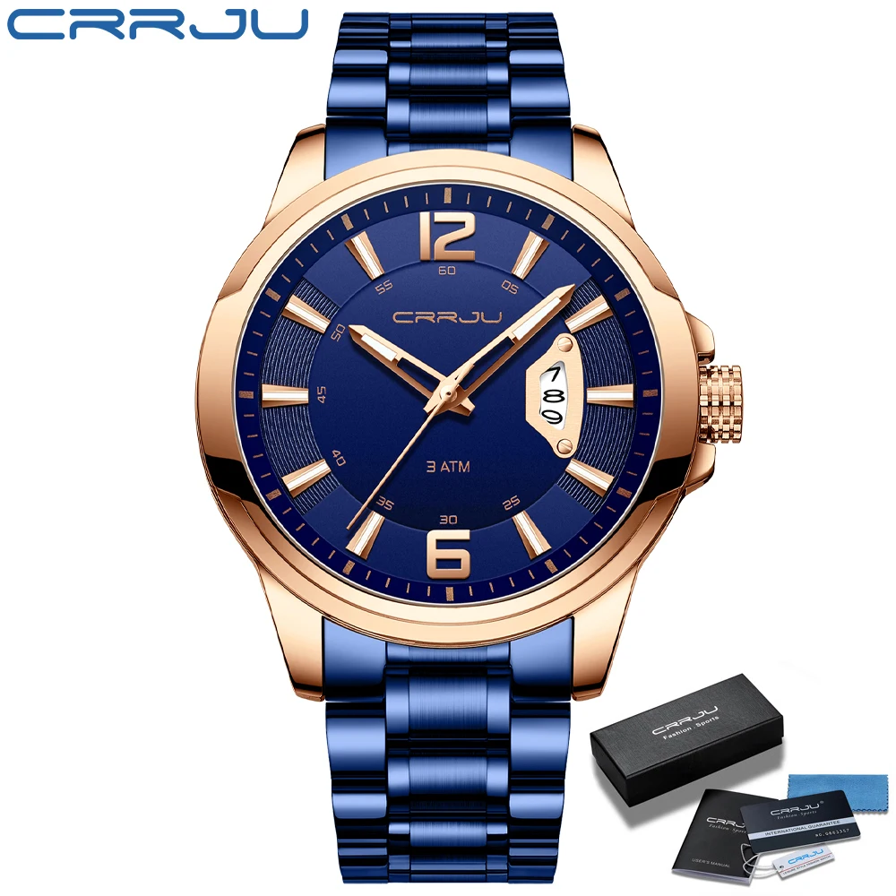 

CRRJU waterproof 2021 new luxury stainless steel big dial causal man wrist watches reloj para hombre