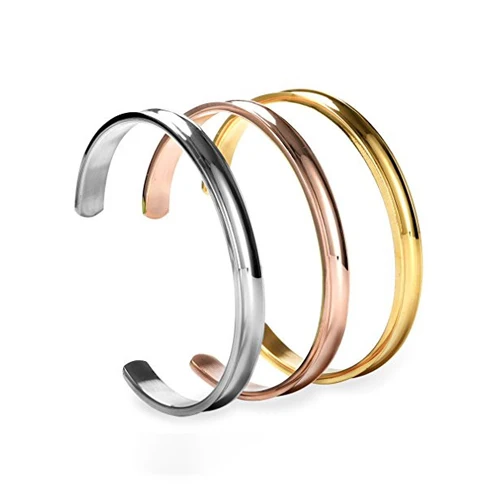 

Stainless Steel 3 Colors Hair Tie Grooved Cuff Bangle Bracelet for Women Girls stainless steel jewelry hot sale