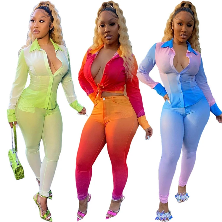 

D95011 2020 women fall two piece set clothing patchwork long sleeve joggers