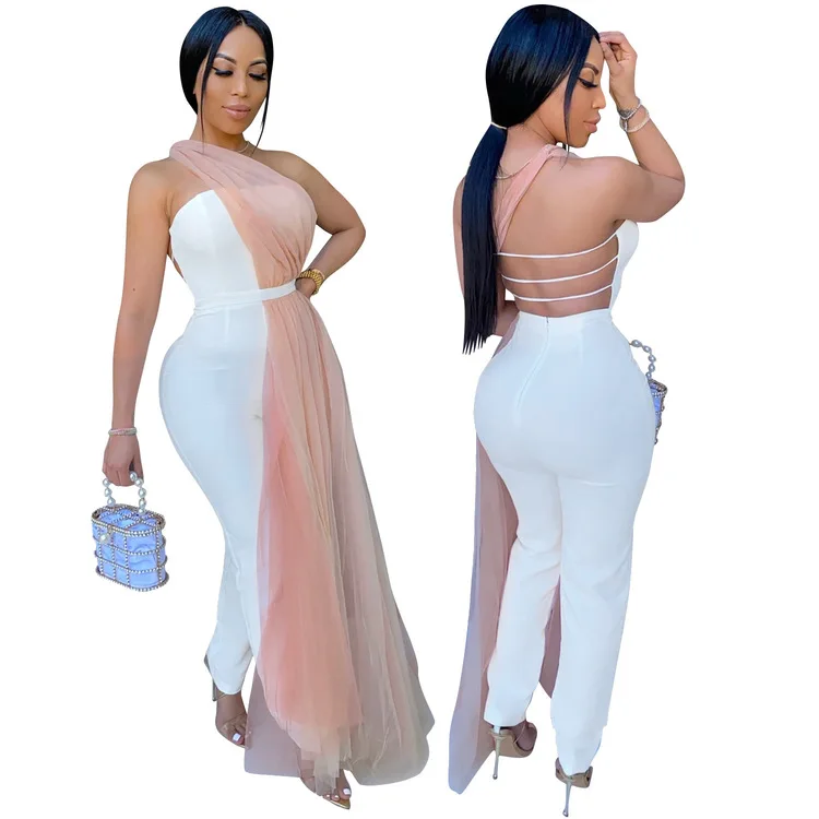 

Amazon European and American fashion new products sexy wrapped breast gauze net jumpsuit suit fashion elegant dresses for women