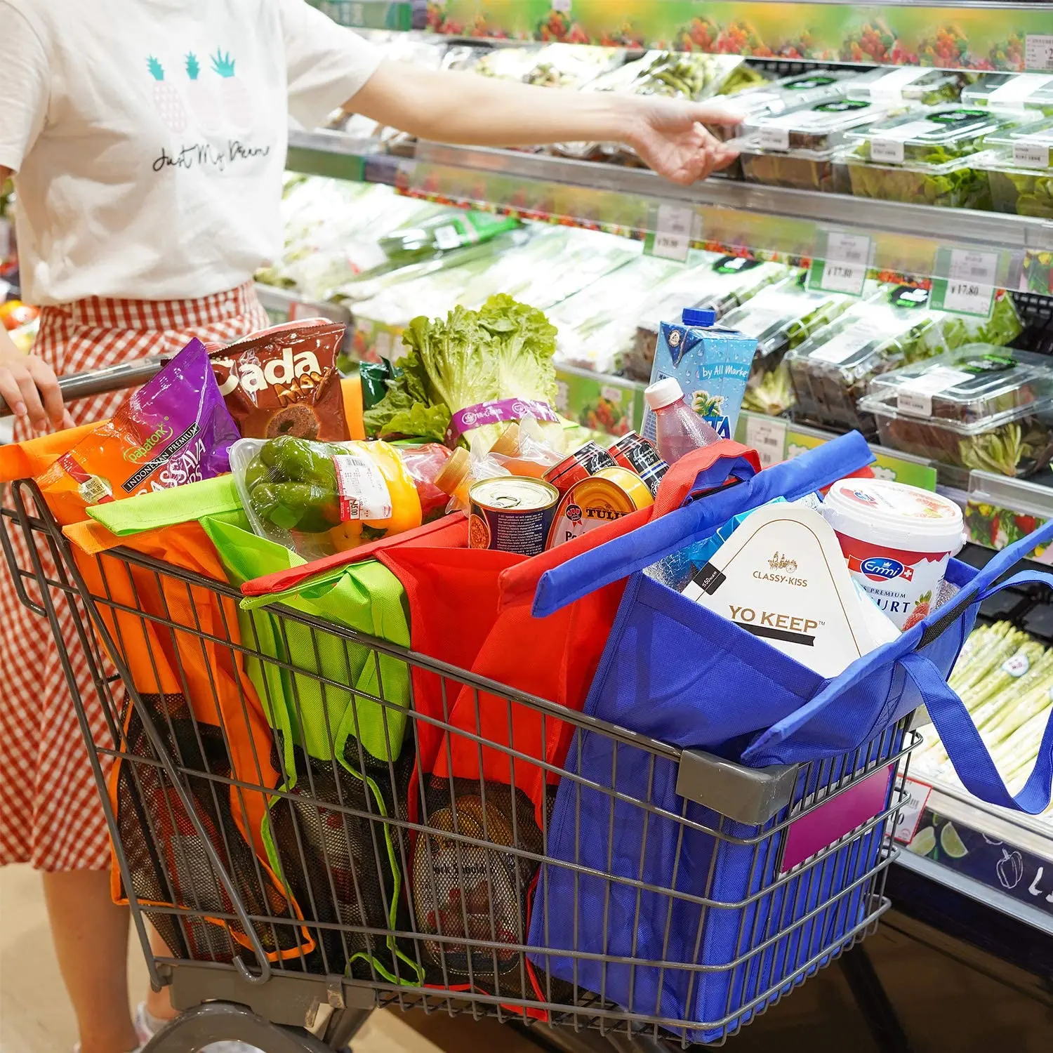 reusable shopping cart bolsas and grocery organizer designed for trolley carts by modern day living