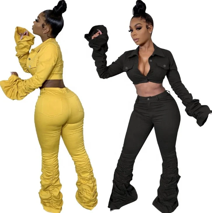 

2020 fall clothing for womens 2 piece outfit two pieces set stacked pants suits stacked leggings sweatpants women sets two piece, As pictures