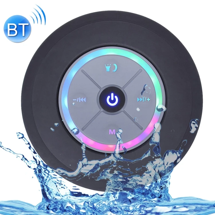 

Outdoor portable Wireless BT Speaker Waterproof FM Radio Subwoofer Column TF Card Suction Cup Mini Shower Speaker with Led light