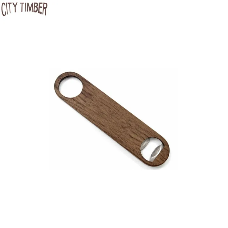 

Laser cut wood with stainless steel beer bottle opener, Natural wood color