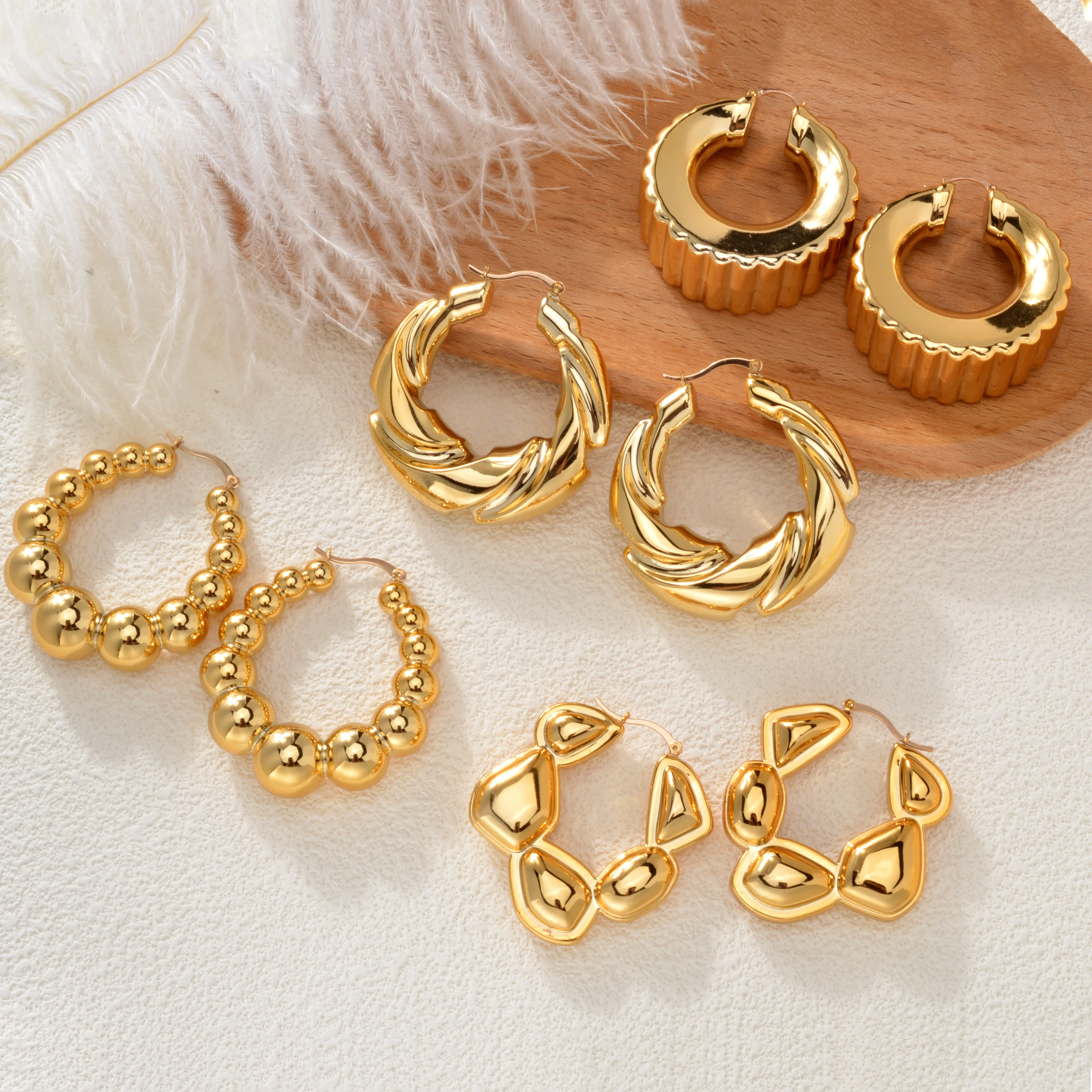 

Fashion Wholesale Exaggerated 18k Gold Plated Statement Big Hoop Drop Earrings