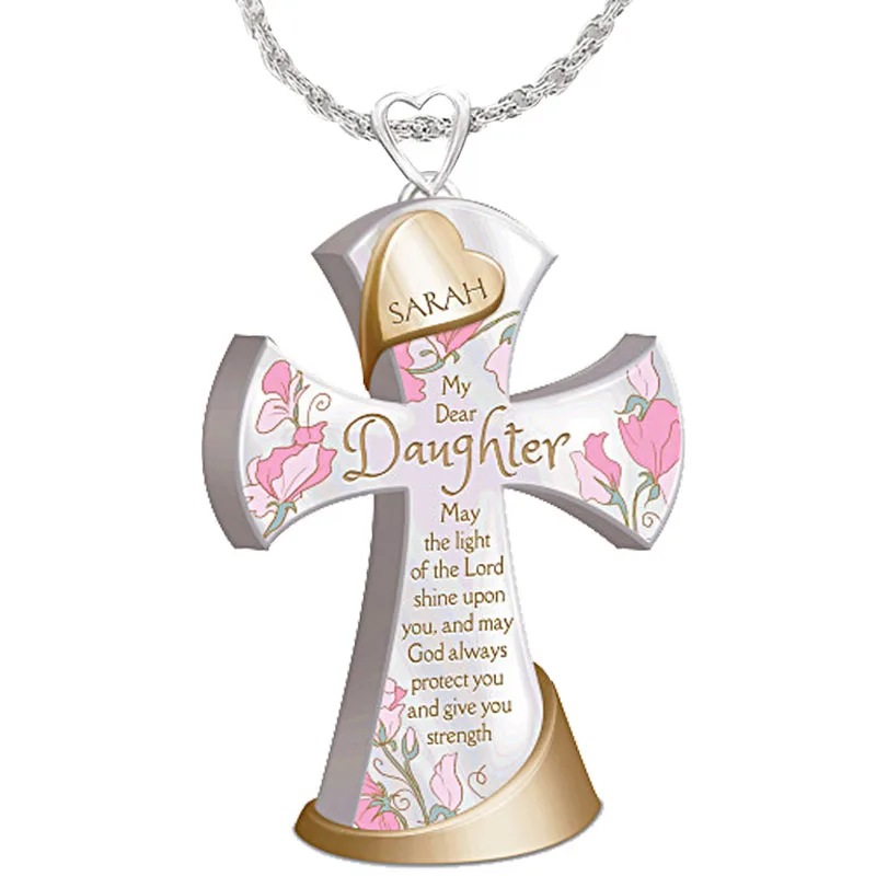 

New Fashion Flower Cross Granddaughter Necklace Religious Jesus Cross Pendant