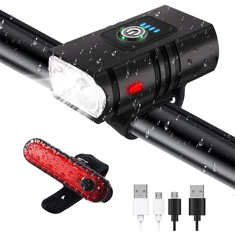 

Bike Light Headlight 2X T6 Bicycle Flashlight LED USB Rechargeable Torch Aluminum Alloy Cycling High Beam Low Accessories