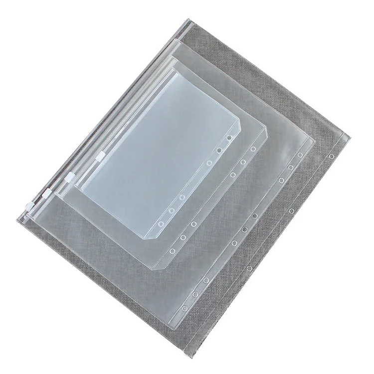 

Binder Pockets 6 Holes Binder Zipper Folders for 6-Ring Notebook Binder Loose Leaf Bags Waterproof PVC Pouch Document F