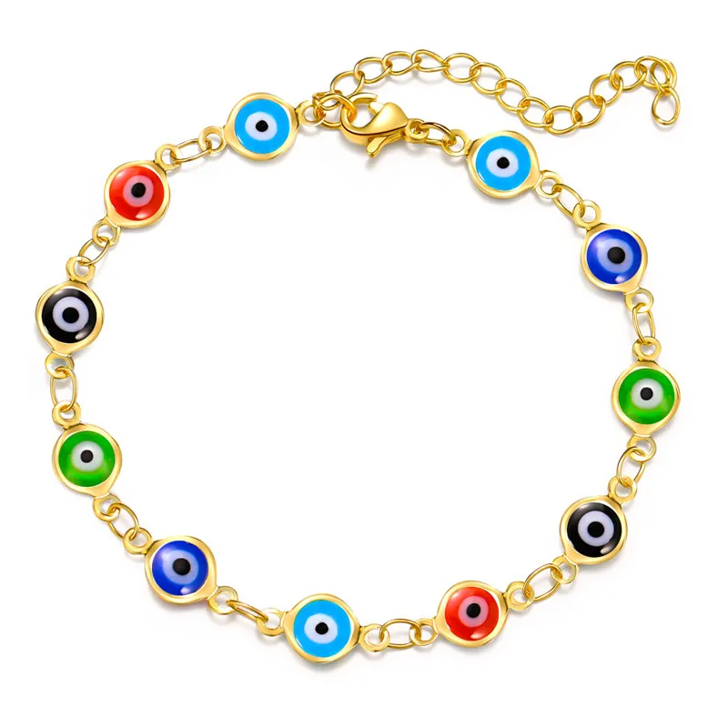 

Gold Plating Colorful Enamel Evil Blue Eye Bracelet Bangles For Women Mens