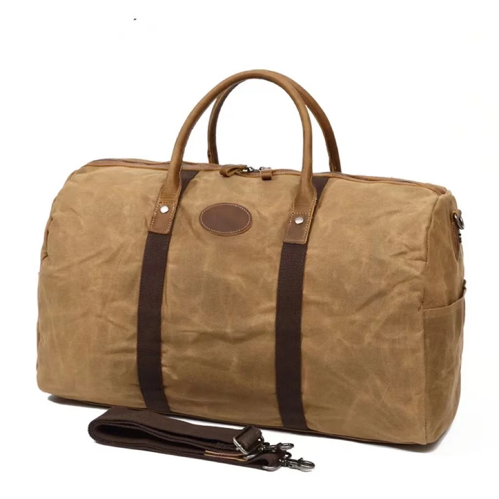 

Custom Men Leather Luggage Bag Waterproof Weekend Overnight Bag Oversized Carry On Handbag Canvas Leather Travel Duffel Bag, Black/darkgrey/khaki/armygreen