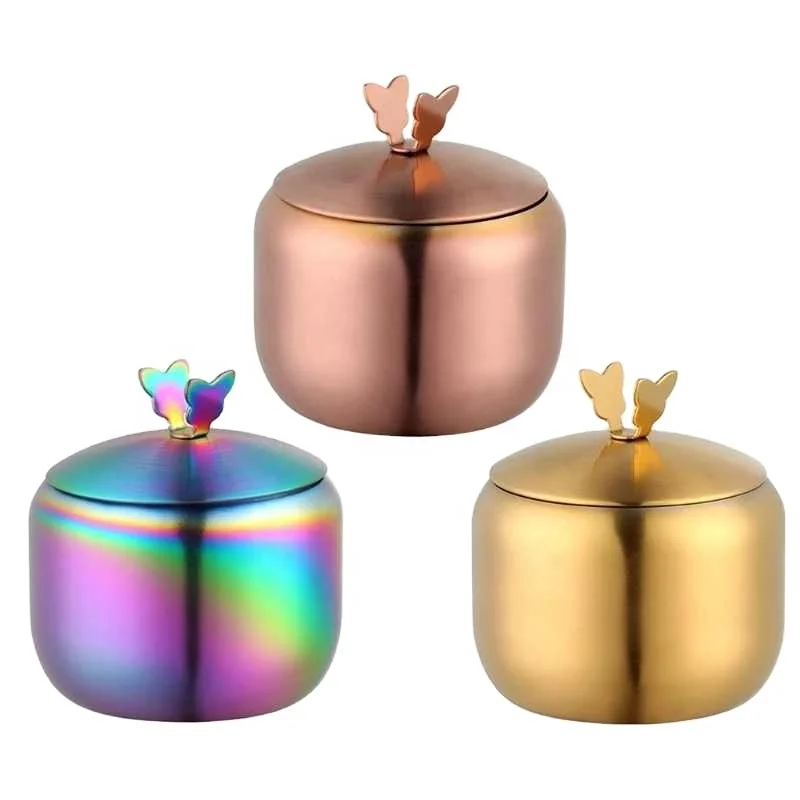 

Kitchen Gold Stainless Steel Seasoning Containers Spice Jar Sugar Bowl With Lid Salt Pepper Sugar Storage Organizers