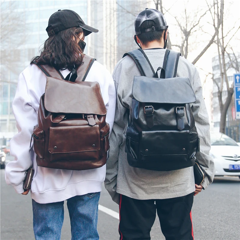 

Wholesale stylish waterproof business travel laptop backpack luxury men pu leather backpack bag with USB port, 2 colors are available