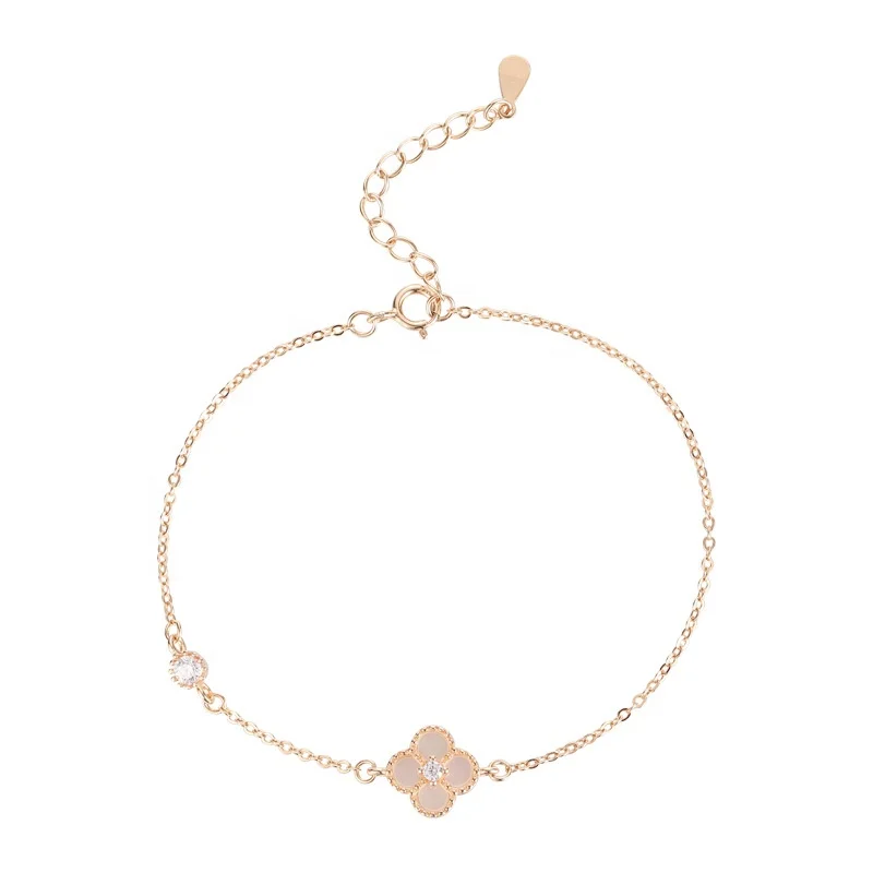 

Vianrla Four Clover Charm Bracelet 925 Sterling Silver with Diamond in Gold Plated