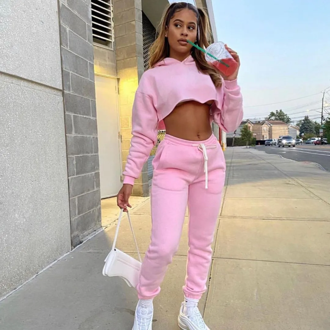 

Fall 2021 Womens Fashion Outfits Clothes Hoodie Two 2 Piece Pants Set Hood Jogger Sweatsuit Women Sweatpants And Hoodie Sets, Pink,gray,black
