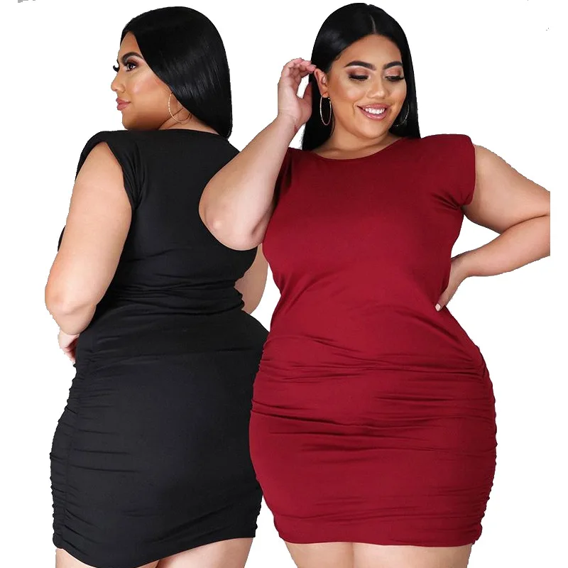 

F21645A in stock new summer Large size dress plus-size women's casual solid color dress, Wine, black