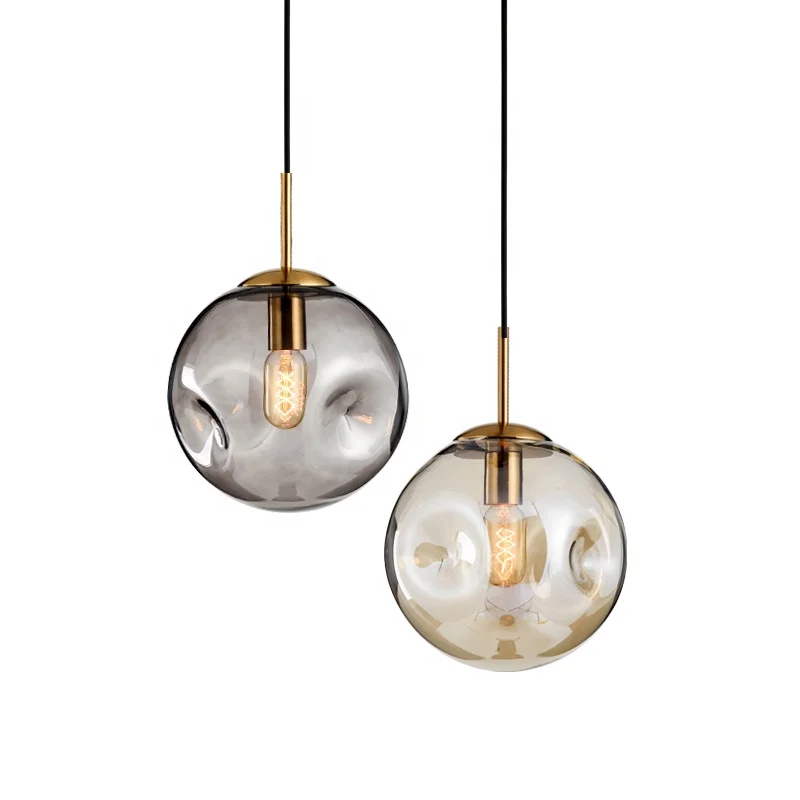 

Simig lighting Nordic luxury E27 led hanging pendant light bedroom restaurant circle lights with glass shade, Amber/smoke gray