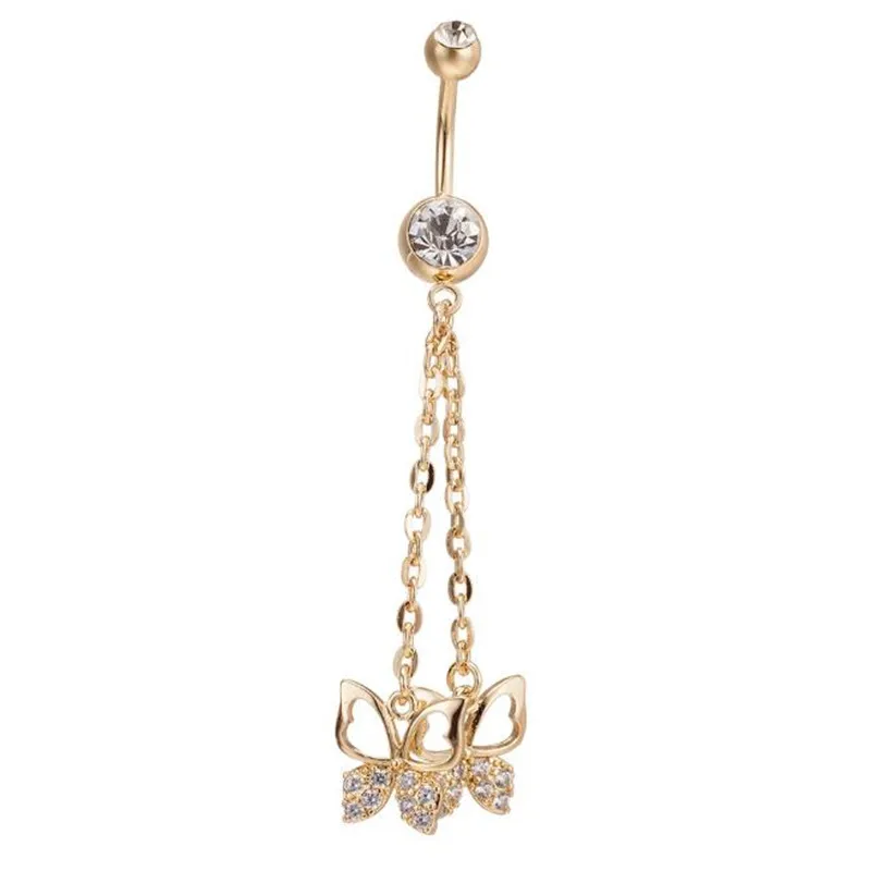 

Surgical Steel Belly Rings Dangle Butterfly Belly Button Ring, Gold silver