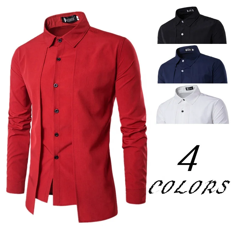 

Casual Fashion Long-sleeved Not Genuine Two-piece Shirt Jacket Personality Double Placket Men's Shirt, Red/black/navy/white