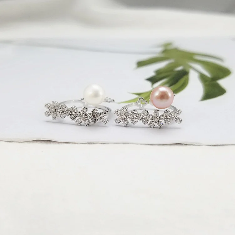 

Elegant Flowers S925 Sterling Silver Ring Natural Pearl Ring For Wedding