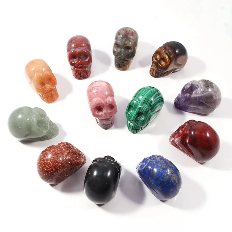 

1inch Mixed Color Natural Healing Gemstone Crystal Carved Head Skulls Ornament for Home Decoration Carving Crafts